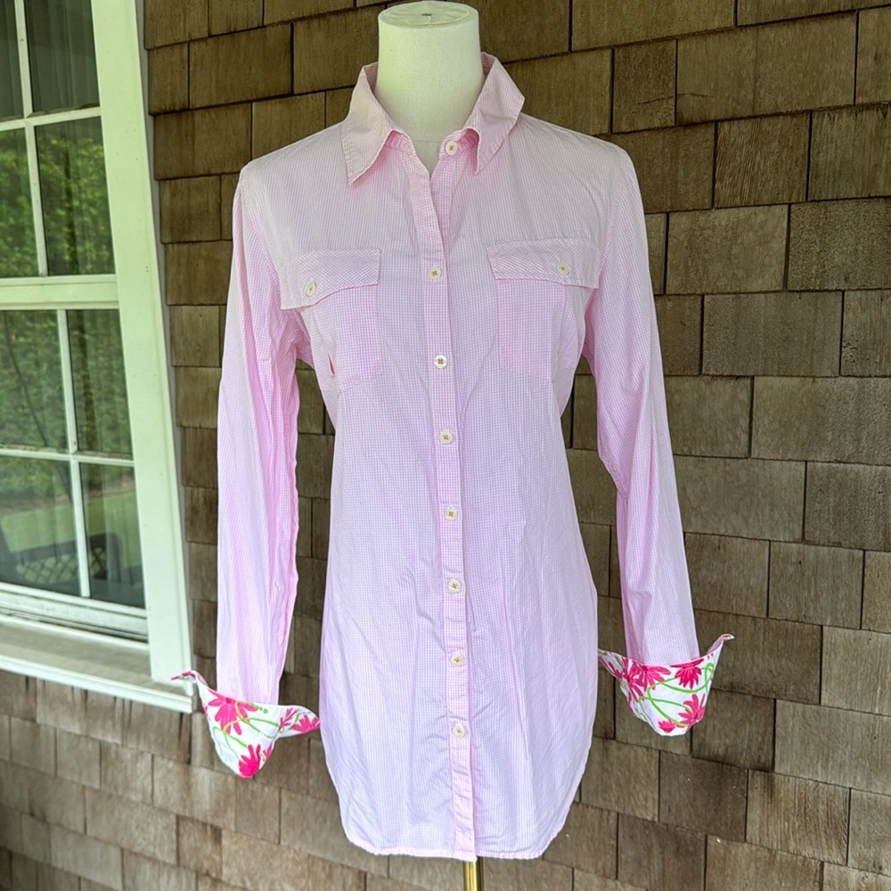 Lilly Pulitzer Pink Gingham Oxford Shirt